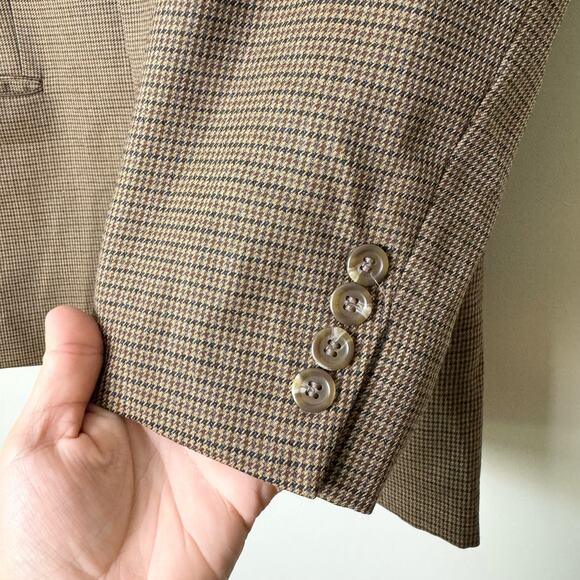 Lauren Ralph Lauren Brown Tan Houndstooth Men's Wool Sport Coat Blazer Size 42R - Picture 2 of 9